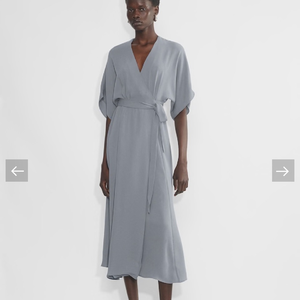 Aritzia Light Slate Gray Wrap Midi Dress with Tie Belt